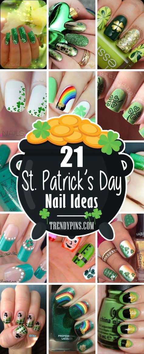 St Patricks Nail Designs, St Patrick Day Nails Acrylic, Shamrock Nails, Irish Nails, Sant Patrick, Saint Patrick Nail, St Patrick's Day Nails, Nails Colorful, St Patricks Day Nails