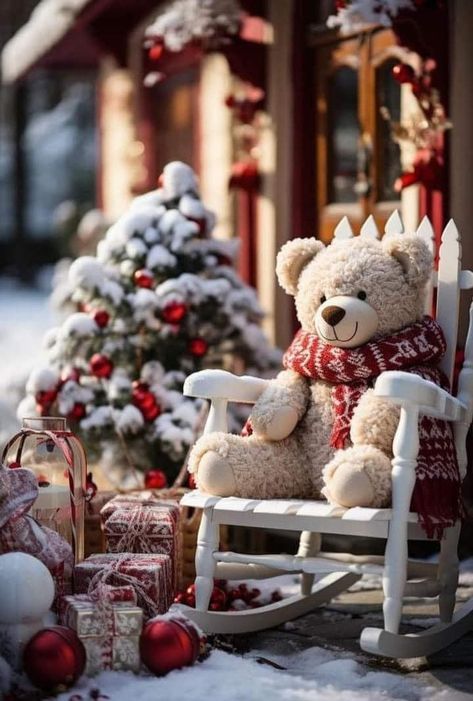 Christmas Aesthetics, Beautiful Christmas Scenes, Teddy Bear Christmas, Lights Aesthetic, Christmas Door Decoration, Christmas Reading, Christmas Mantel Decorations, Christmas Decorations Living Room, Bear Christmas