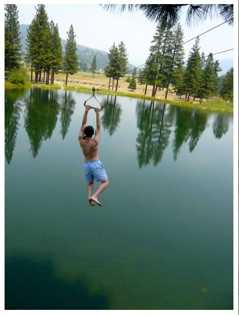 Fun! Zip Line Backyard, Lake Landscaping, Farm Pond, Lake Activities, Lake Fun, Lake Dock, Lake Houses, Swimming Pond, Nevada Mountains