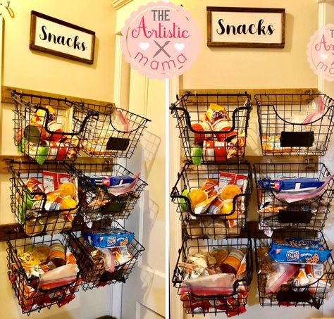 Small Kitchen Snack Storage, Hanging Snack Station, Cabinet Snack Storage Ideas, Snack Counter Organization, Kitchen Snack Storage Ideas, Snack Storage Ideas No Pantry, Snack Storage Ideas Small Spaces, Snack Organization Ideas, Snack Storage Ideas