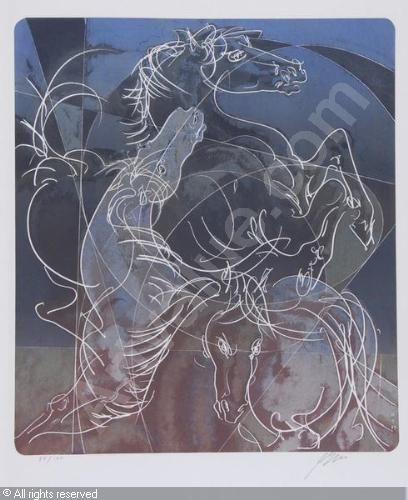 Hans Erni - Fighting Horses Hans Erni, Equestrian Art, Anatomy Sketches, Lithograph Print, 2d Art, Global Art, Horse Painting, Horse Art, Art Market