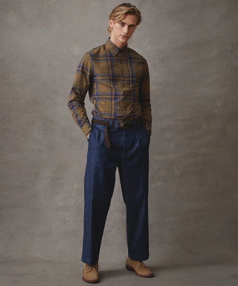 Japanese Relaxed Officer Chino in Indigo Rinse Trouser Men, Pleated Denim, Party Pants, Chinos Style, Japanese Denim, Long A, Mens Chinos, Tailored Suits, Military Inspired