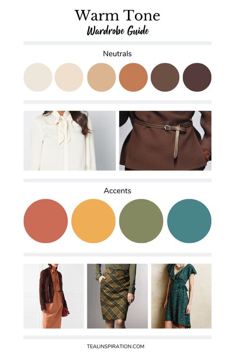 Welcome to Part 2 of my wardrobe guides series. In this post, I’ve put together an inspirational wardrobe guide for each tonal category. These are basic guides for Light, Deep, Warm, Cool, Cl… Autumn Tone Outfits, Warm Autumn Capsule Wardrobe, Warm Tone Outfits, Warm Spring Color Palette, Teal Inspiration, Warm Spring Outfits, Autumn Color Palette Fashion, Deep Autumn Color Palette, Soft Autumn Color Palette