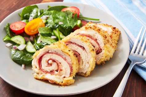 Chicken Cordon Bleu Will Soothe Your BluesDelish Gordon Bleu Chicken Recipe, Gordon Blue Chicken Recipe, Chicken Cordon Bleu Plating, Easy Chicken Cordon Bleu, Cordon Bleu Recipe, Chicken Cordon Bleu Recipe, Cordon Blue, Boiled Chicken Breast, Chicken Tikka Masala Recipes