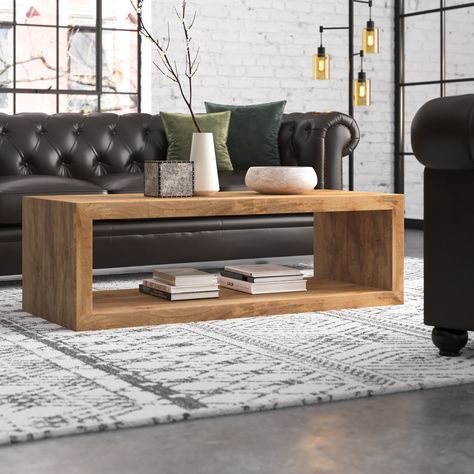 Wood Coffee Table Rectangle, Wood Living Room Table, Wooden Rectangle Coffee Table, Rectangle Coffee Tables, Coffee Table With Leather Couch, Coffee Table With Shelf Underneath, Butcher Block Coffee Table, Neutral Coffee Table, Storage Coffee Table