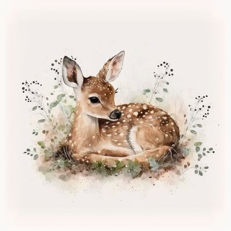 Baby Deer Art, Deer Drawing, Deer Illustration, Deer Painting, Deer Art, Cute Watercolor, Painting Art Projects, Watercolor Animals, Wildlife Art