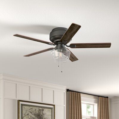 There is something comforting about classic decor, yet also elegant. This is a timeless piece that softens into traditional homes. This flush mount ceiling fan keeps medium rooms cool without sacrificing style. Finish: Matte Black with Black Pine Blades | Three Posts™ 52" Hardesty 5 - Blade Flush Mount Ceiling Fan w/ Pull Chain & Light Kit Included in Black / Brown | Wayfair Coastal Cottage Style, Farmhouse Ceiling Fan, Black Pine, Best Ceiling Fans, Traditional Homes, Interior Remodel, Flush Mount Ceiling Fan, Ceiling Fan With Remote, Adjustable Lighting