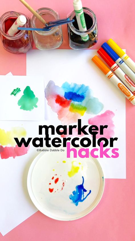 How to make watercolors from markers using these three different techniques. Easy Art Projects For Kids, Water Based Markers, Babble Dabble Do, Crayola Markers, Art Projects For Kids, Liquid Watercolor, Easy Art Projects, Washable Markers, Easy Activities