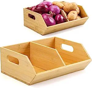 Onion Storage, Potato Storage, Kitchen Countertop Organization, Bamboo Storage, How To Store Potatoes, Pantry Organizers, Countertop Organization, Vegetable Storage, Storage Kitchen