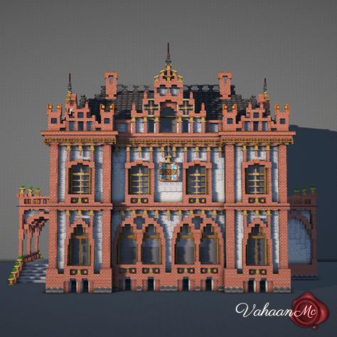 I built a neogothic style home in Minecraft Minecraft Factory Steampunk, Minecraft Tall Buildings, Minecraft Big Window Design, Minecraft Big Building Ideas, Minecraft Build Styles, Minecraft Museum Building, Stained Glass Minecraft, Big Window House, Minecraft Baroque