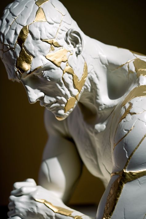 Kintsugi Statue, Kintsugi Aesthetic, Two Knights, Statue Aesthetic, Body Studies, Kintsugi Art, Eye Makeup Images, Body Study, Makeup Images