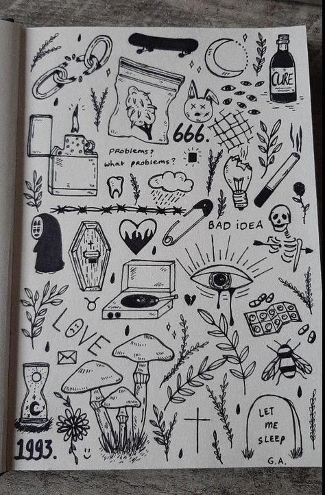 Filler Doodles Easy, Filled Page Drawings, Tiny Sketches Easy, Pen Doodles Easy Aesthetic, Notebook Drawings Doodles Sketches, Whole Page Doodles, Pen Art Drawings Easy, Sketchbook Art Journal Aesthetic, Emo Things To Draw