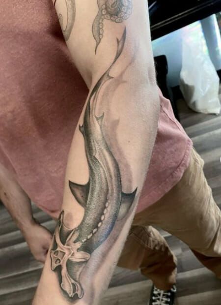 HammerHead Shark Forearm Tattoo Men Style Shark Forearm Tattoo, Forearm Tattoo Ideas For Men, Forearm Tattoos For Men, Hammerhead Shark Tattoo, Forearm Tattoo Ideas, Shark Tattoo, Inner Forearm, Tattoo Ideas For Men, Shark Tattoos