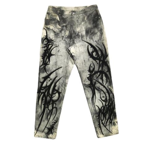 1/1 punk fashion custom airbrushed cyber sigilism pants Alternative Fashion Diy, Airbrush Clothes, Diy Clothes Tops, Pants Drawing, Diy Denim Jacket, Airbrush Designs, Custom Airbrushing, Art Outfits, Diy Clothes Design