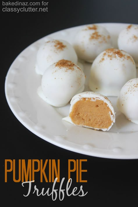 Pumpkin Pie Truffles Pumpkin Pie Truffles, Pie Balls, Pumpkin Truffles, Candy Truffles, Truffle Recipe, Homemade Candies, Entertaining Recipes, Köstliche Desserts, Halloween Food For Party