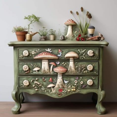 Cool Dresser, Mushroom Aesthetic, Cottage Core Home, Diy Room Furniture, Aesthetic Cozy, Furniture Small Spaces, Mushroom Decor, Cute Bedroom Decor, Cozy Room Decor