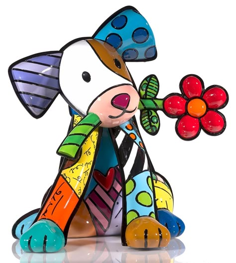 Dog Illustration Design, Romero Britto Art, Colorful Dog Art, Britto Art, Painting Dogs, Halloween Wallpaper Cute, Stone Art Painting, Dog Sculpture, Art Drawings For Kids