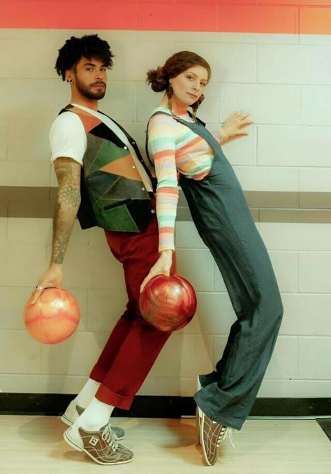 Bowling Alley Photoshoot, Alley Photoshoot, Alley Ideas, 70s Photoshoot, Retro Couple, Boho Photoshoot, Retro Photoshoot, Bowling Outfit, Inspired Photoshoot