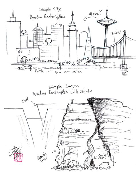 Draw Simple Cities and Canyon by ~Diana-Huang on deviantART Draw Ocean, Brother Where Art Thou, Line Doodles, Drawing Course, City Drawing, Watercolor Lessons, Acrylic Painting Tutorials, Architecture Sketch, Drawing Skills