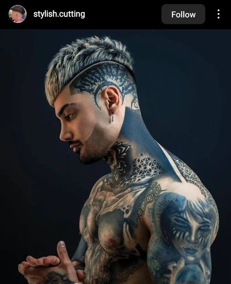 Full Neck Tattoos, Body Tattoo Design, Mens Hair Colour, Neck Tattoo For Guys, Geniale Tattoos, Men Hair Color, Full Body Tattoo, Chest Tattoo Men, Cool Hairstyles For Men