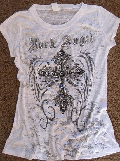 Rock Angel Shirt, Mcbling Shirts, Downtown Shirts, 2000s Rock Fashion, 2000s Shirts, Angel Y2k, 2000s Rock, Angel Top, Y2k Shirts