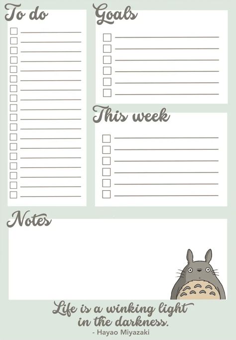 Free Totoro Mood Tracker + Weekly Spread – NotebookTherapy Anime Mood Tracker, My Neighbor Totoro Journal, Studio Ghibli Planner, Studio Ghibli Bujo Theme, Studio Ghibli Memo Pad Printable, Totoro Bujo Theme, Notes Life, Homeschool Calendar, Free Daily Planner