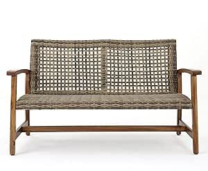 Great Deal Furniture Marcia Outdoor Wood and Wicker Loveseat, Natural Finish with Gray Wicker Relaxing Patio, Rattan Loveseat, Patio Benches, Wicker Loveseat, Patio Loveseat, Outdoor Loveseat, Deck Furniture, Christopher Knight, Noble House