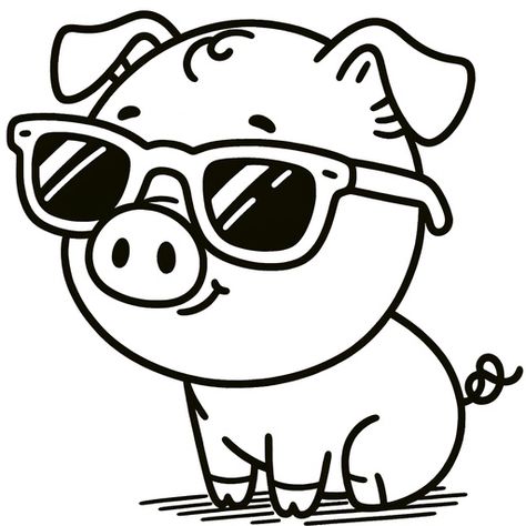 Pig in Sunglasses Coloring Page- 4 Free Printable Pages Pig Coloring Pages Free Printable, Pig Coloring Pages, Wearing Sunglasses, Printable Pages, Parents As Teachers, Cool Sunglasses, Pastel Hues, Having A Blast, Coloring Page