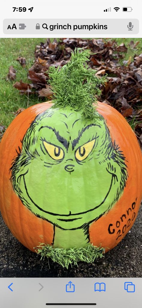 Grinch Painted Pumpkin, Grinch Pumpkin Decorating, The Grinch Pumpkin Painting, Grinch Pumpkin Painting, Grinch Pumpkin, Easy Halloween Costumes For Women, Christmas Pumpkins, Pumpkin Designs, Halloween Pumpkin Designs