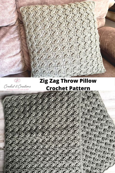 Zig Zag Throw Pillow Crochet Pattern - Crochet It Creations Crochet Throw Pillows, Throw Pillow Crochet, Pillow Cover Crochet Pattern, Pillow Crochet Pattern, Crochet Pillow Patterns Free, Crochet Project Free, Large Crochet Hooks, Pillow Covers Pattern, Pillow Patterns