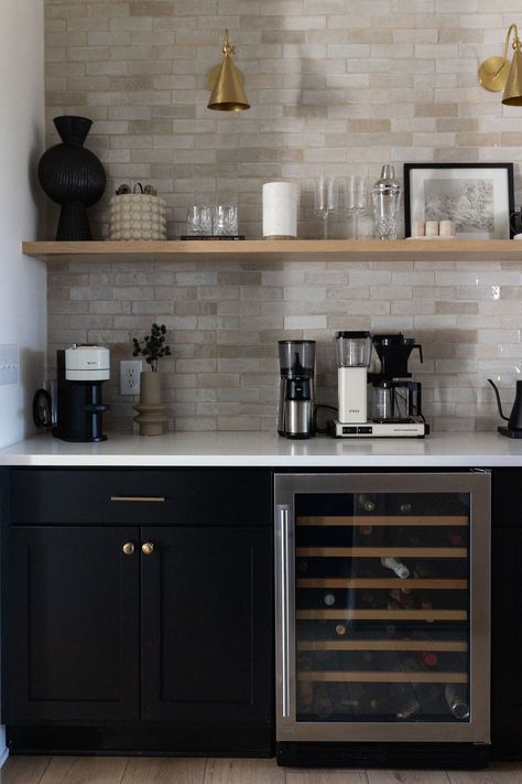 Coffee Bar Built In, Coffee Bar Must Haves, Bar Must Haves, Pantry Coffee Bar, Built In Coffee Bar, Practical House, Wine And Coffee Bar, Bar Nook, Kathleen Post