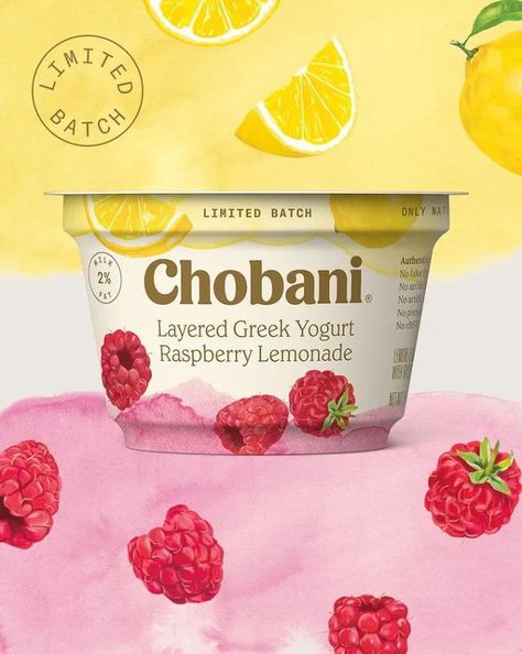 Yoghurt Packaging, Dairy Packaging, Yogurt Packaging, Probiotic Yogurt, Eat Me Drink Me, Milk Packaging, Social Media Advertising Design, Strawberry Yogurt, Raspberry Lemonade