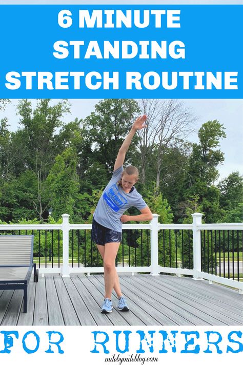 6 Minute Standing Stretch Routine for Runners • Mile By Mile Stretches After Running, Run Stretches, Standing Stretches, Inner Thigh Stretches, Post Run Stretches, Running Stretches, Post Run, Stretches For Runners, Calf Stretches