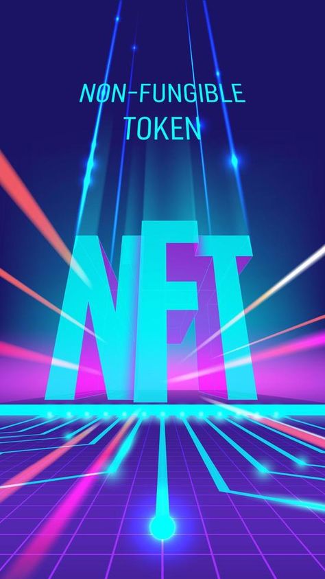 Abstract futuristic neon illustration with NFT typography. Concept of non-fungible token, digital items for crypto art, gaming, collectible and blockchain technology for infographics. Vector template. Digital Neon Art, Futuristic Ads Design, Nft Digital Art, Neon Illustration, Neon Typography, Abstract Futuristic, Engagement Marketing, Crypto Art, Managing Finances