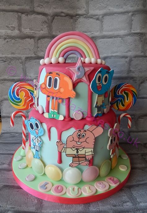 GUMBALL TREATS Emojis, Jewellery & More | WHAT Can You GUM BALL!!? The Amazing World Of Gumball Birthday Party Ideas, Amazing World Of Gumball Birthday Party, Gumball Birthday Cake, Amazing World Of Gumball Cake, Gumball Cake, Gumball Party, 8th Birthday Cake, Amazing Gumball, 10 Birthday Cake