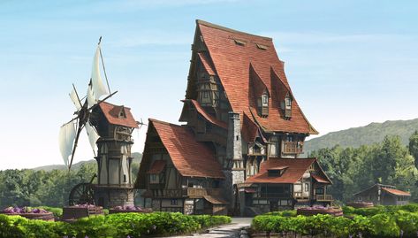 Medieval Farm House , Junhyuk Yoon on ArtStation at https://www.artstation.com/artwork/q9dNXy Medieval Farm, Medieval Games, Pagoda Lanterns, Props Concept, Minecraft Medieval, Medieval Houses, Tudor House, Minecraft Buildings, Fantasy House