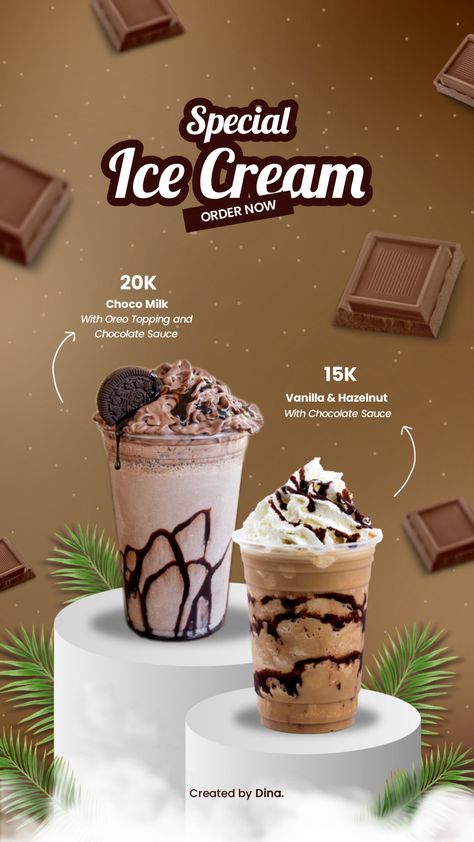 Iced Coffee Poster Design, Dessert Poster Design, Drink Poster Design Ideas, Minuman Starbucks, Drink Menu Design, Coffee Poster Design, Ice Cream Smoothie, Podium Design, Ice Cream Shake