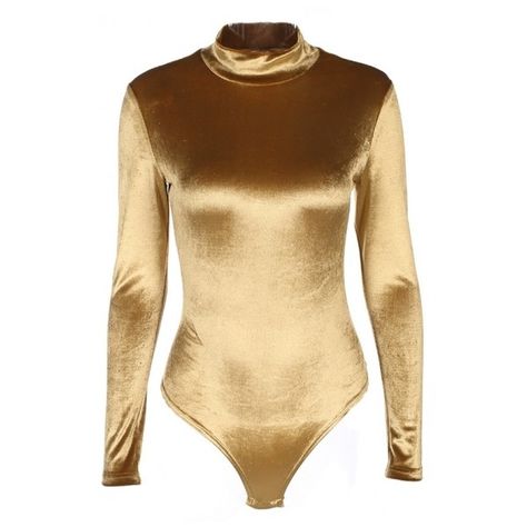 Trendy Plain Gold High Neck Slim-Fit Long Sleeves Velvet Bodysuit ($24) ❤ liked on Polyvore featuring intimates and shapewear Praise Dance Dresses, Women Long Sleeve Jumpsuit, Gold Bodysuit, Dance Garments, Dance Attire, Velvet Bodysuit, Belly Dance Costumes, Evening Outfits, Long Sleeve Jumpsuit