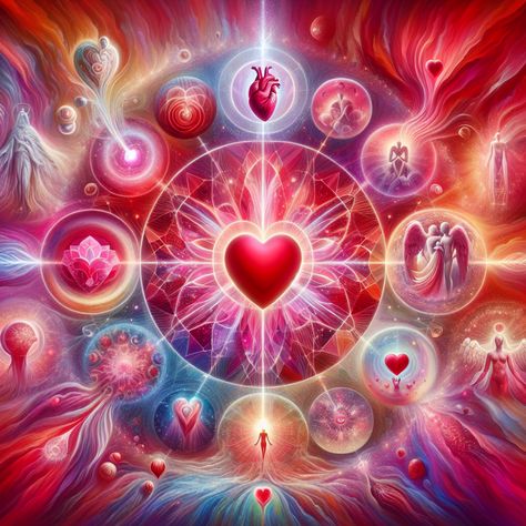 Experience the essence of love, exuding compassion, warmth, & unity. A radiant heart sits at the center, enveloped in vibrant hues of red, pink, & white signifying passion, tenderness, & purity. Find love, link in profile. #Love #Unity #Compassion #Passion #Purity #RadiantHeart Profile Love, Spirit Magic, Vision Of Love, Love Power, Love Twins, Abstract Art Images, The Mind's Eye, Healing Heart, Mary Magdalene