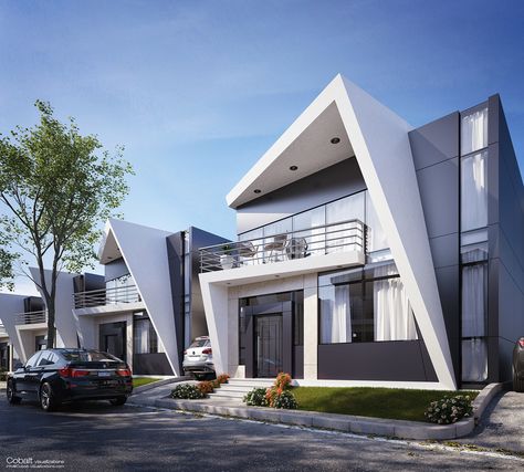 Rumah Moden, Modern Villas, Eksterior Modern, Contemporary House Exterior, Modern Villa Design, Architectural Rendering, Architecture Modern, Modern House Facades, Modern Exterior House Designs