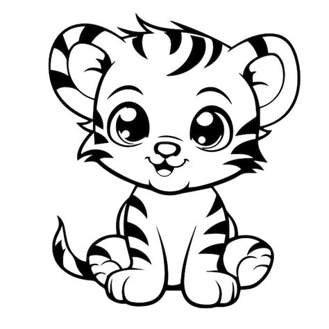 Vector baby tiger doodle illustration | Premium Vector #Freepik #vector #cartoon-sketch #cartoon-doodle #doodle-illustration #doodle Cute Tiger Drawing Cartoon, Tiger Drawing For Kids, Cute Tiger Drawing, Tiger Doodle, Zoo Drawing, Cheer Box, Tiger Cartoon, Sketch Cartoon