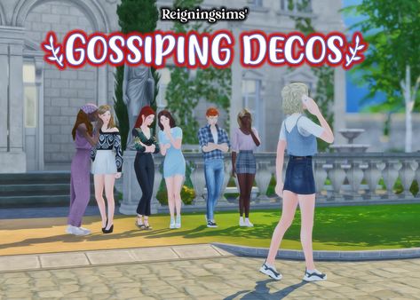 Gossiping Deco Sims | Reigningsims on Patreon Sims 4 Town, Sims 4 Deco Sims, Sims 4 School, Deco Sims, Sims 4 Build Buy Cc, Sims Decor, Sims 4 Stories, 4 Town, Sims 4 Decor