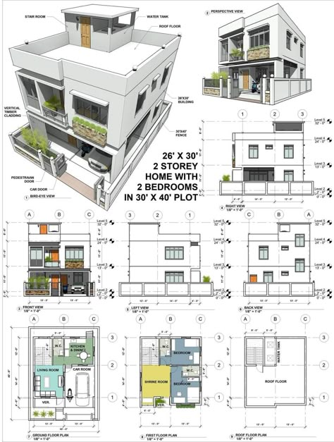 South Face House Elevation, Apartments Ideas, Modern House Design Interior, House Projects Architecture, 3d Plan, Building Design Plan, 2 Storey House Design, Building House Plans Designs, Townhouse Designs