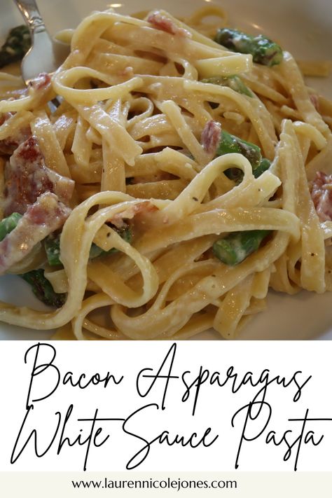 Pasta on a plate Prosciutto Asparagus Pasta, Asparagus With Pasta, Pasta With Asparagus And Mushrooms, Creamy Pasta With Asparagus And Bacon, Mushroom Asparagus Pasta, Bacon Asparagus Pasta, Simple White Sauce, Take Out Restaurant, Asparagus Pasta Recipes