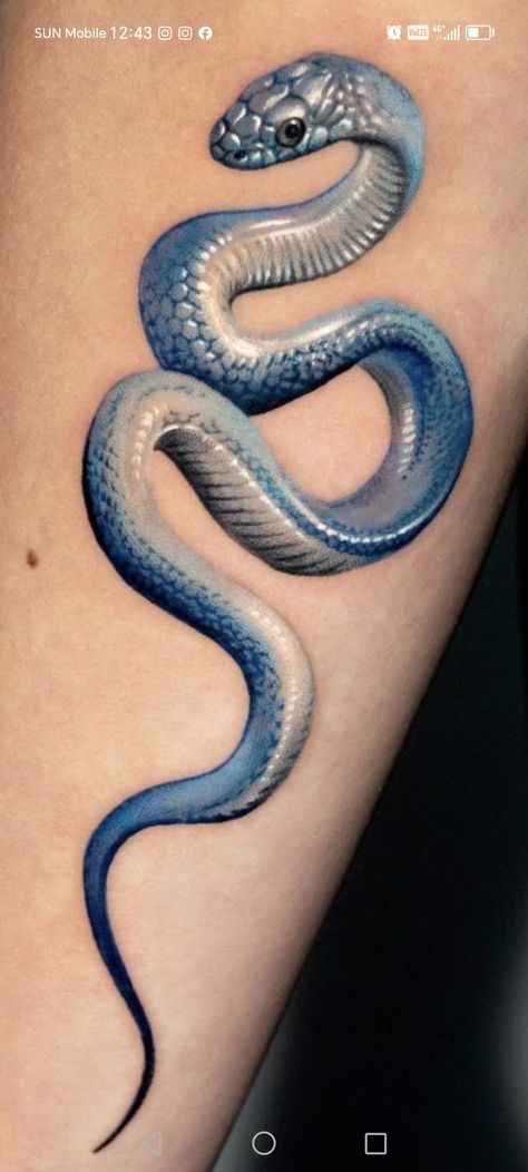 Snake Tattoo Reference, Porcelain Snake Tattoo, Eyelash Viper Tattoo, Geometric Snake Tattoo, Blue Snake Tattoo, Snake Tattoo Color, Green Snake Tattoo, White Tattoos For Women, Viper Tattoo