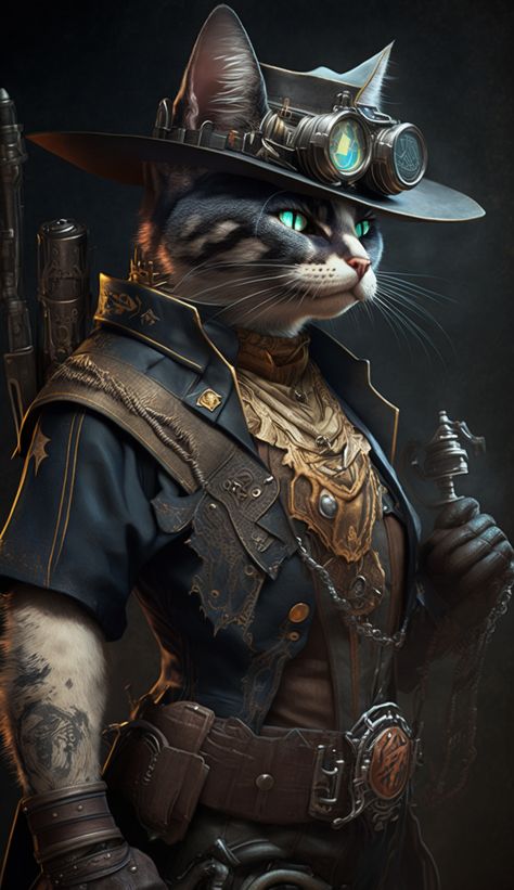 Steampunk cat created with AI by Amanda Church Carpet Ideas 2023, Steampunk Character, Steampunk Illustration, Steampunk City, Steampunk Animals, Steampunk Cat, Carpet Ideas, Magic Cat, Cat Character