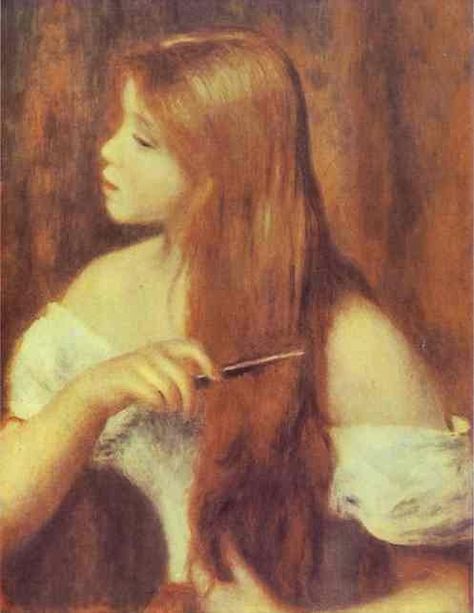 Pierre-Auguste Renoir - "Young Girl Combing Her Hair" - 1894 http://www.arteeblog.com/2014/09/pinturas-de-mulheres-penteando-o-cabelo.html August Renoir, Anne Of The Island, Renoir Art, Renoir Paintings, John Bauer, Jan Van Eyck, Art Pierre, Auguste Renoir, Pierre Auguste