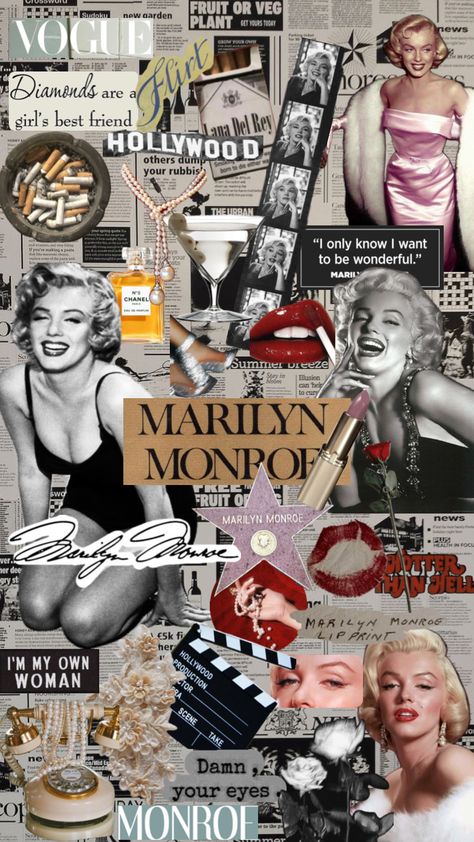 Marilyn Monroe Collage, Marilyn Monroe Wallpaper, Marilyn Monroe And Audrey Hepburn, Free Photo Filters, Rose Gold Wallpaper, Collage Wallpaper, Phone Screen Wallpaper, Pinterest Room Decor