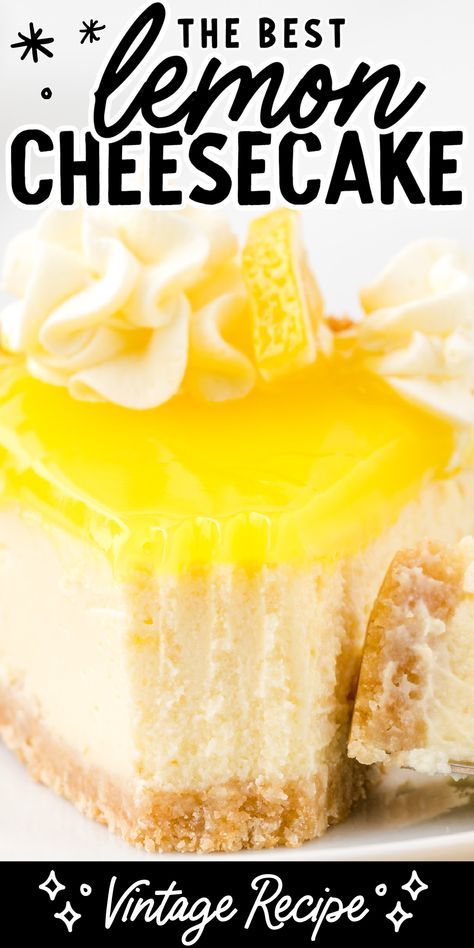 slice of lemon cheesecake Easy Lemon Cheesecake, Lemon Cheesecake Recipe, Lemon Cheesecake Recipes, Sweet Whipped Cream, Lemon Cheese, Cheesecake Recipes Classic, Lemon Dessert Recipes, Lemon Cheesecake, Lemon Desserts