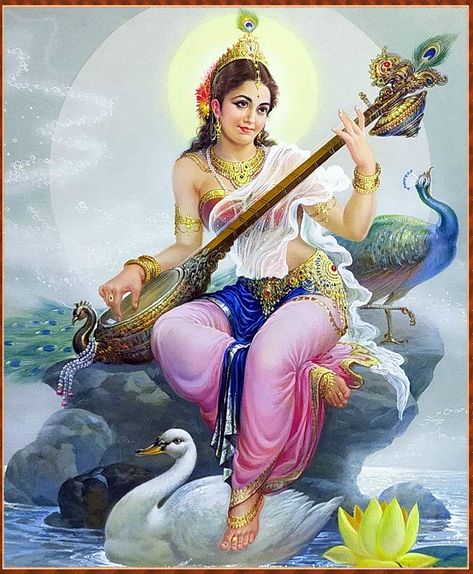 Devi Saraswati, Saraswathi Devi, Saraswati Picture, Vishnu Mantra, Saraswati Painting, Saraswati Mata, God Painting, Saraswati Devi, Saraswati Goddess